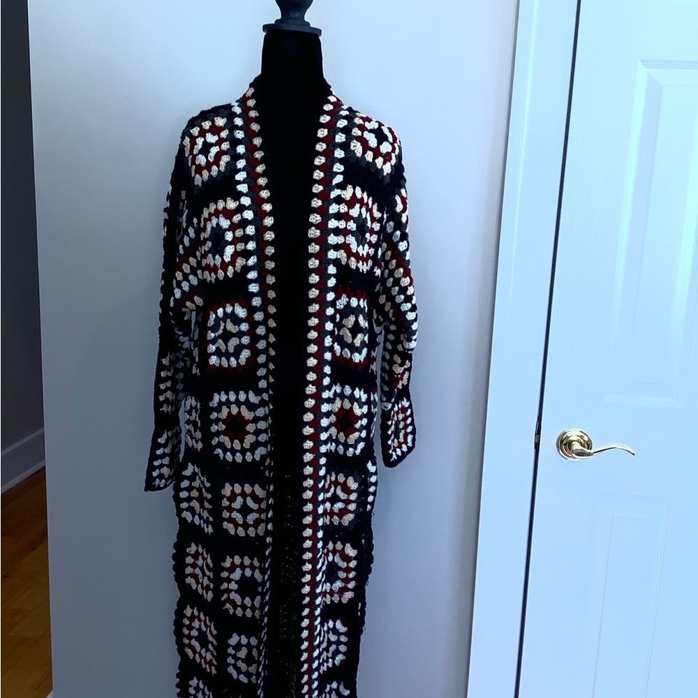 Saachi Cardigan Crochet Duster Knit Holiday Colors One Size NWT - Picture 4 of 9